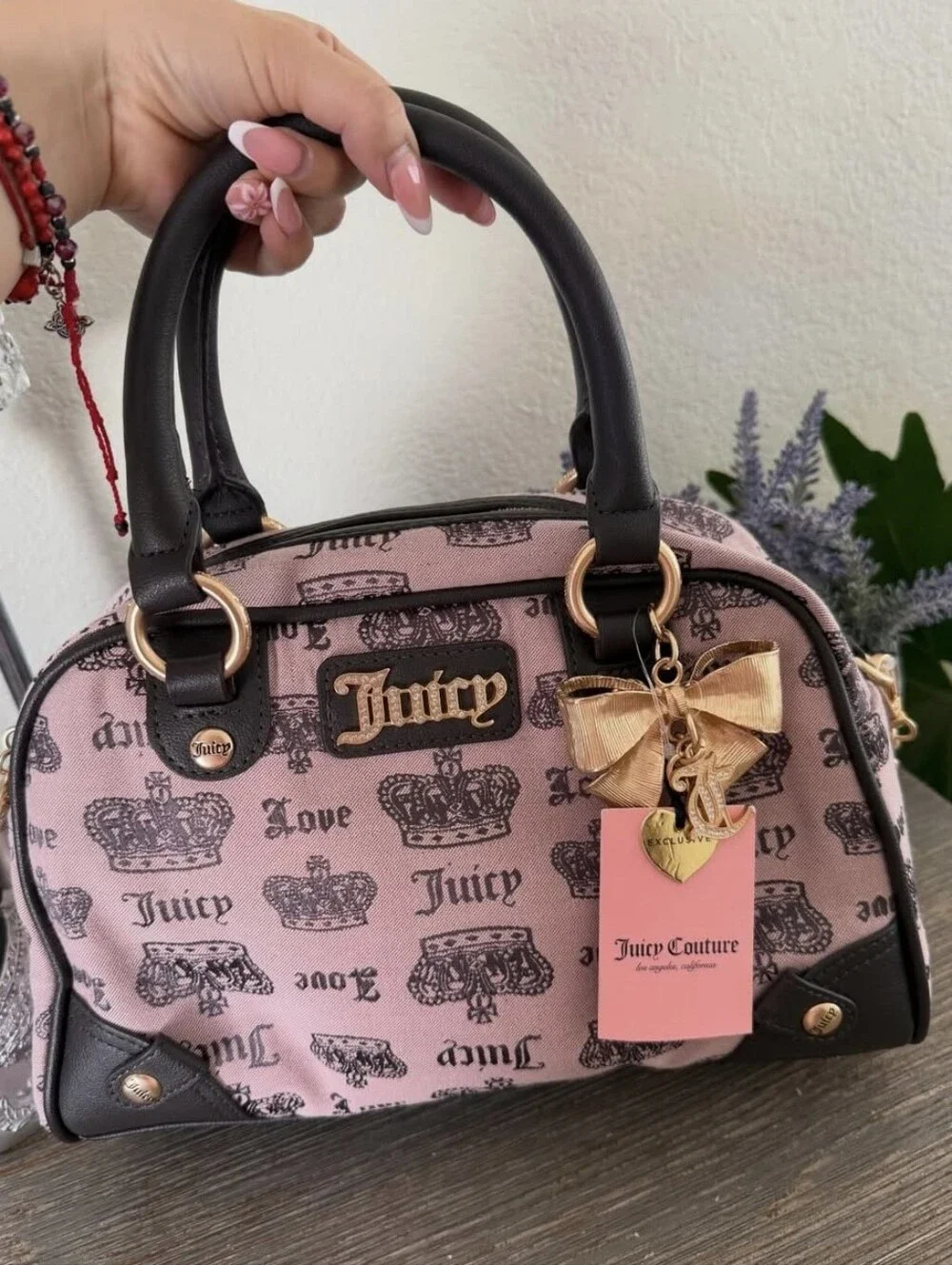 Juicy Couture Pink Crown-Print Satchel Handbag
